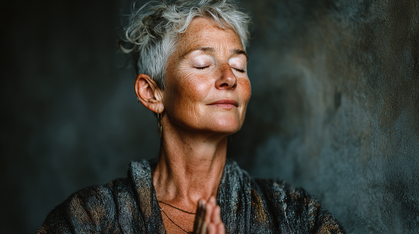 Seniori practicând yoga pe malul mării